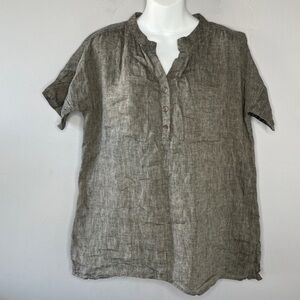 ANDREA JOVINE Linen Short Sleeve Boxy Top Size Medium